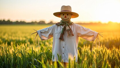 Sunset Glow Behind a Silent Scarecrow