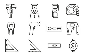 Collection of precision measurement tools and instruments icons