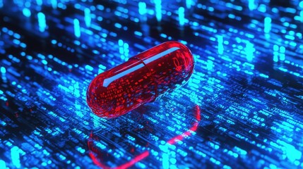 red pill on blue background, cyberpunk , matrix