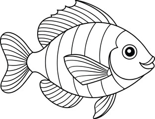 Tilapia fish outline drawing perfect for coloring books and children’s marine educational projects