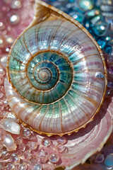 Detailed Close-Up of Nautilus Shell Showing Colorful Spiral Pattern and Natural Texture