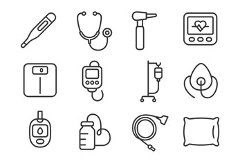 Set of stylized medical icons in gray tone design
