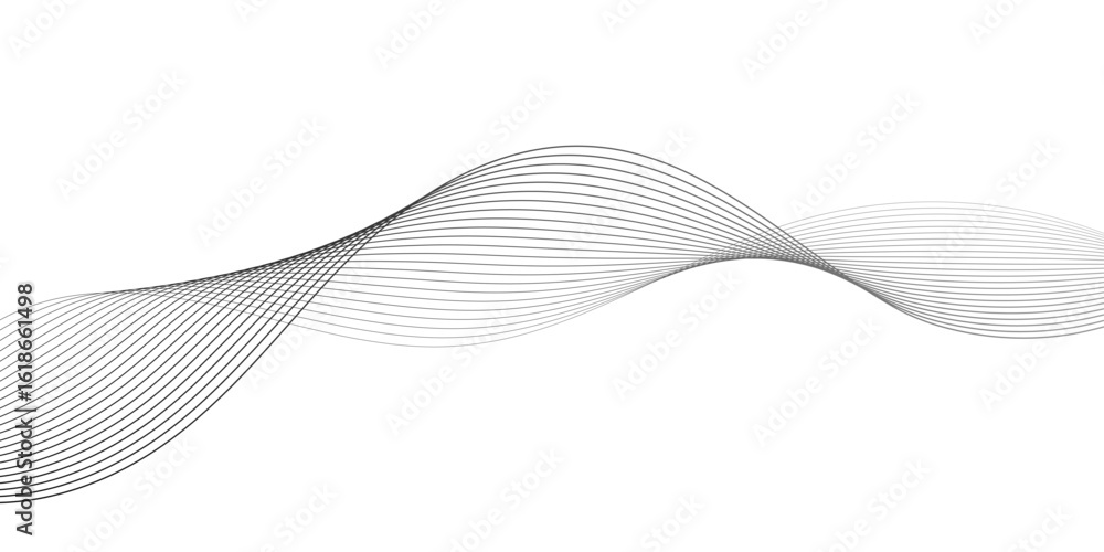 Poster abstract wave line pattern with gradient lines on transparent background. undulate grey wave swirl, 