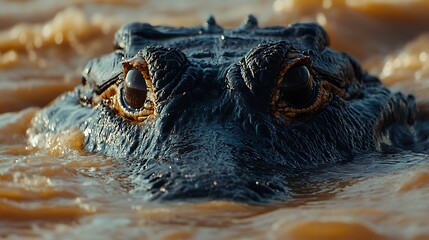 Obraz premium Close-up of an alligator's head emerging from the water.