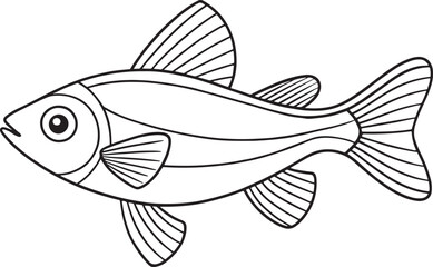 Zebrafish simple outline drawing perfect for children’s educational content and coloring book pages