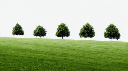 Fototapeta premium Inspirational greenery with trees lining a vibrant grassy hill under a soft gradient sky