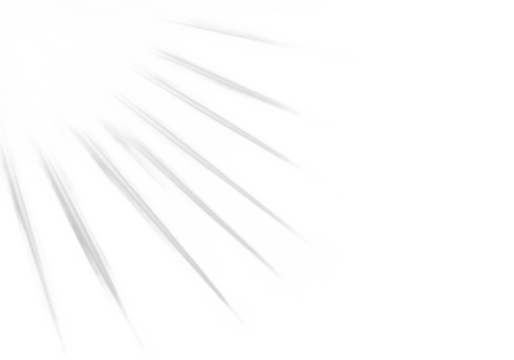 Abstract close up of glowing white light rays emanating from a dark corner against a black background isolated on transparent background