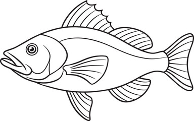 Bass fish elegant line art perfect for creative kids’ coloring books and freshwater fish learning materials