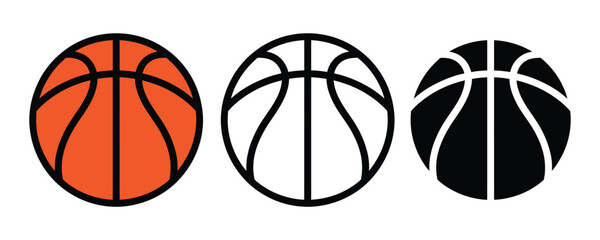 basketball icon set vector on white background. sports, icon, graphic, design, vector, illustration, simple, orange, black, white, outline, solid, logo, website, social media, printable, symbol.