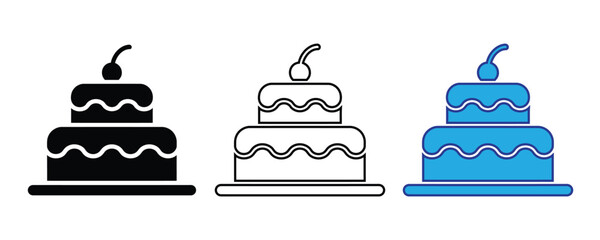 cake icon set vector on white background. dessert, food, bakery, sweet, birthday, party, celebration, holiday, symbol.