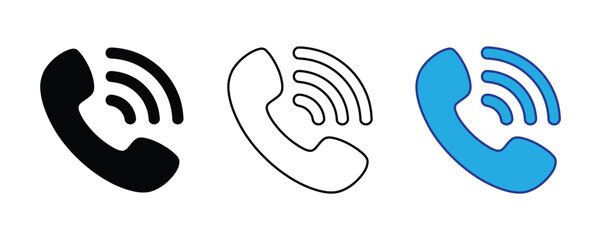 phone icon set vector on white background. phone, contact, communication, call, ringing, active, black and white, blue, telephone, symbol.