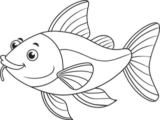 Cartoon catfish drawing ready for fun creative projects and children’s ocean activity books