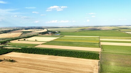 Aerial view of patchwork farmland near Kikinda, Serbia