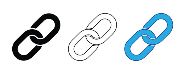 link icon set vector on white background. chain, link, connection, link icon, chain icon, web icon, app icon, graphic, vector, illustration, black and white, monochrome, blue, symbol.