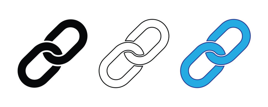 link icon set vector on white background. chain, link, connection, link icon, chain icon, web icon, app icon, graphic, vector, illustration, black and white, monochrome, blue, symbol.