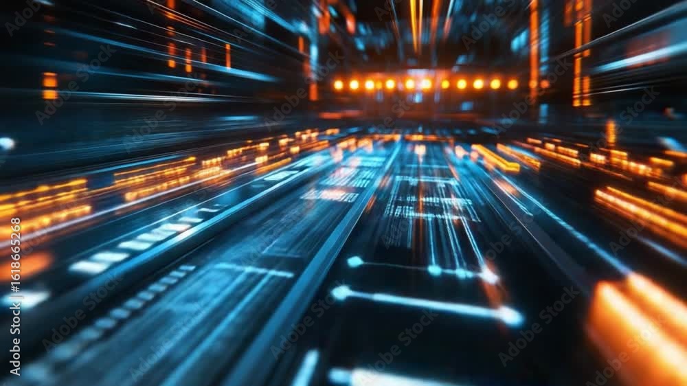 Poster digital highway: abstract digital landscape showcases a high-tech, data-driven environment with a vi