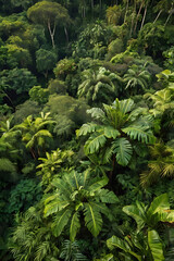 Lush Green Tropical Rainforest Canopy with Dense Foliage Viewed from Above