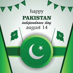 Happy Pakistan Independence Day vector with national flags and emblem post design 