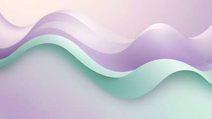 Soft abstract background with layered, papercut waves. Gentle pastel lavender, purple, and muted teal create a calming, dimensional, and sculptural aesthetic with soft, diffused lighting.