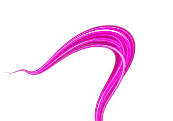 Vibrant pink light painting trails curving gracefully in a dynamic abstract motion against a stark black backdrop isolated on transparent background