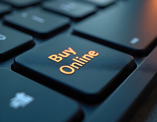 Ai generated image of keyboard with text buy online.