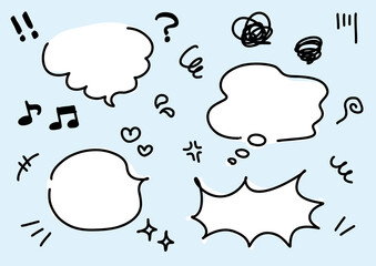 手書きの吹き出しと漫符のあしらいセット
