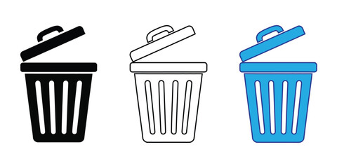trash bin icon set vector on white background. wastebasket, web, white, waste, color, button, vector, cleaning, art, background, symbol.
