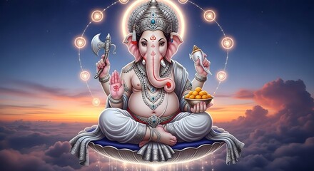 Ganesha hindu god illustration, hinduism deity, indian religious art and spiritualism