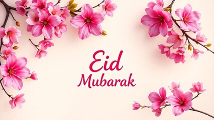 Eid greeting card with pink cherry blossom