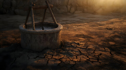 Vintage Well In Dry Cracked Earth
