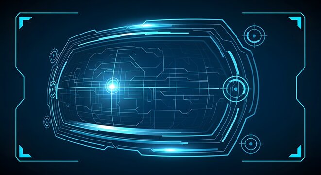 Futuristic Digital Head-up Display Interface with Blue Technology Graphics