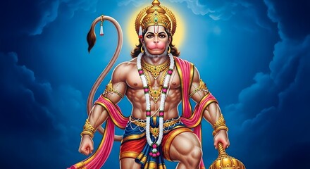 Hanuman hindu god illustration, bajrangbali indian deity, hinduism religious art image