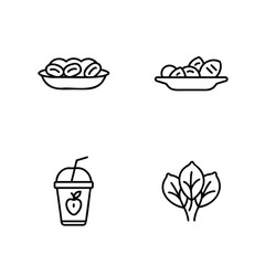 Four simple line icons food drink items healthy nutrition