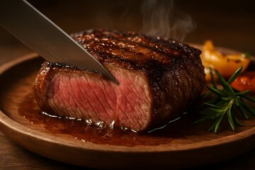 Juicy Grilled Steak with Knife