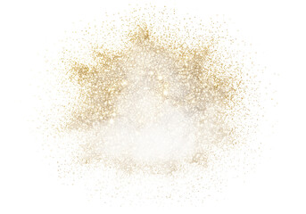 Abstract golden shimmering dust particles forming a mystical glowing orb shape isolated on transparent background