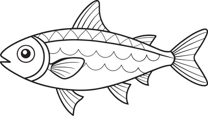 Herring fish outline illustration perfect for kids’ coloring pages and aquatic educational resources