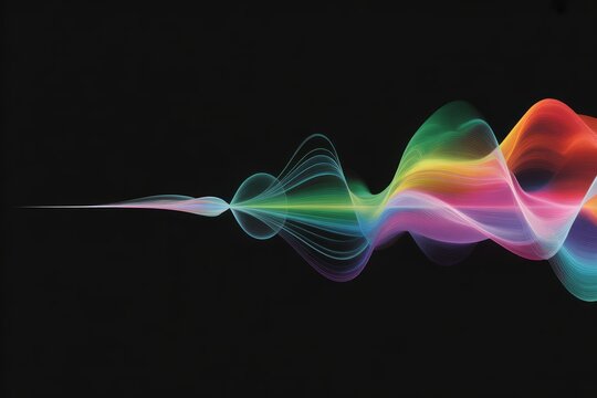 Colorful sound wave flowing across black audio visualization