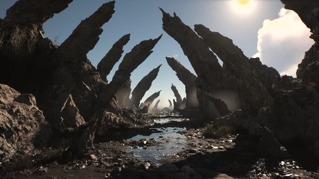 Epic landscape of mysterious place. 3d render