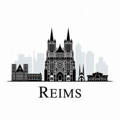 Reims Skyline Silhouette - Historic French Cathedral City Vector Illustration