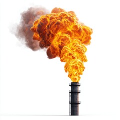 Ai generated image of industrial flare burning gas isolated on white background