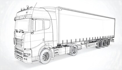 Detailed outline drawing of a semi-truck