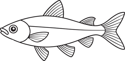 Minnow fish detailed line art ideal for children’s activity books and educational aquatic materials