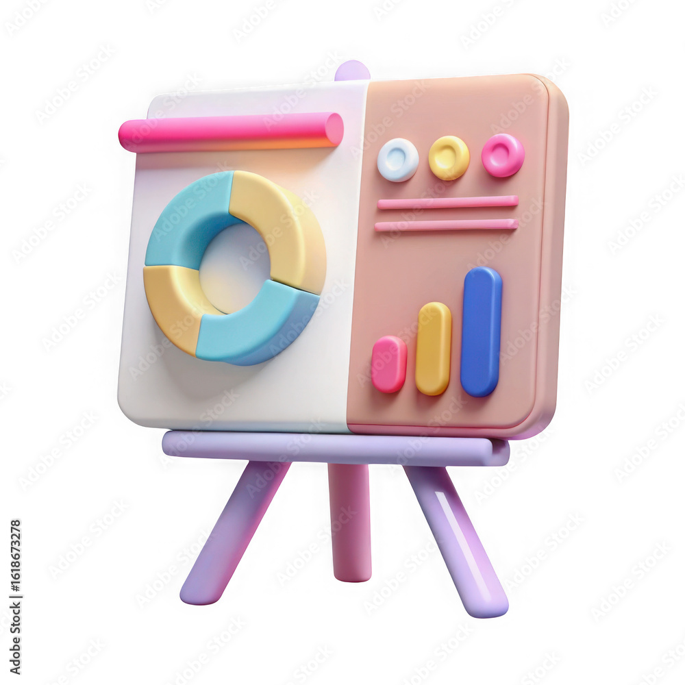 Aufkleber 3d presentation board with pie chart and bar graph isolated on transparent background