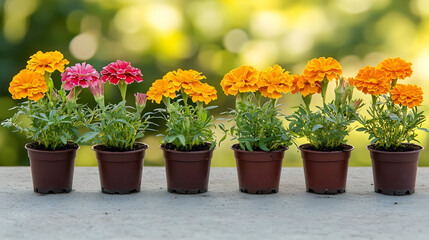 Colorful Marigold Flowers In Pots