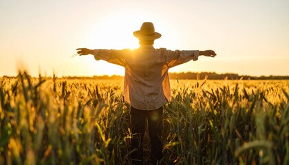 Peaceful Rural Scene with Man and Sunset Light