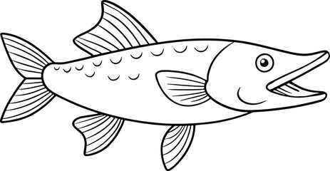 Pike fish bold line art with open mouth perfect for aggressive design themes and predatory aquatic illustrations