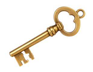  Chave antiga dourada brilhante com formato exclusivo, símbolo conceitual de acesso e sucesso – fundo transparente – AI gerado