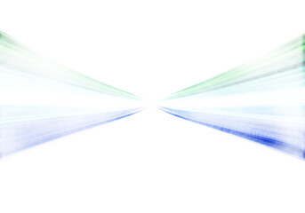 Abstract futuristic tunnel with glowing blue and green light streaks creating a sense of speed and motion isolated on transparent background