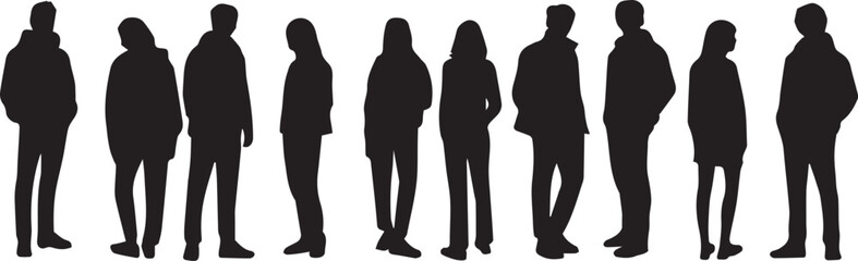 Group of business people Silhouettes of men and women, Group of Business Men and Women Silhouettes in Various Poses black color isolated on white background