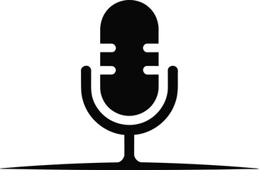 Black silhouette icon of a classic microphone suitable for podcasts and recording studios